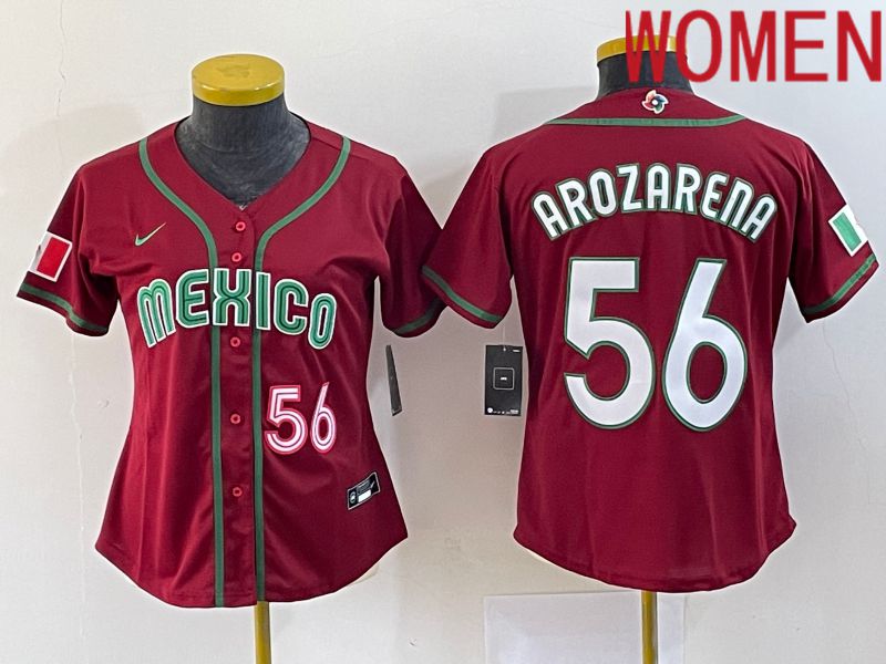 Women 2023 World Cub Mexico 56 Arozarena Red Nike MLB Jersey4